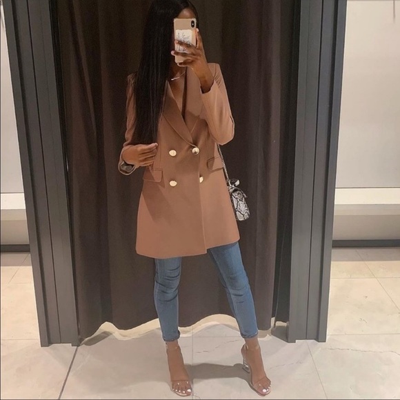 NWT Zara Bloggers Camel Double Breasted Frock Coat - Picture 4 of 8